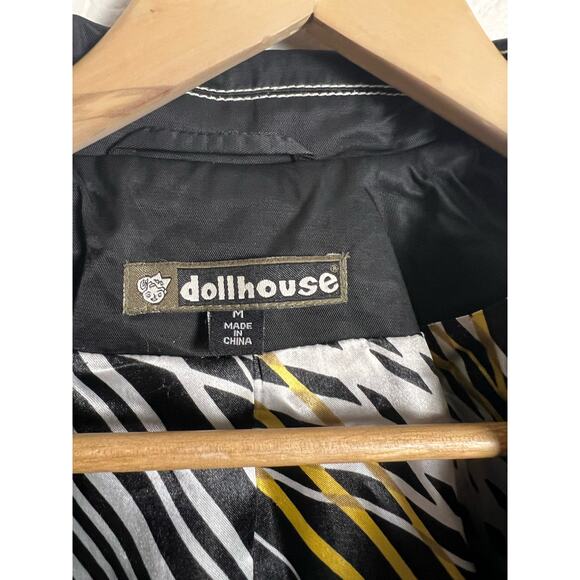 Vintage Dollhouse Black Contrast Stitching Long Coat Size Medium - Picture 7 of 7